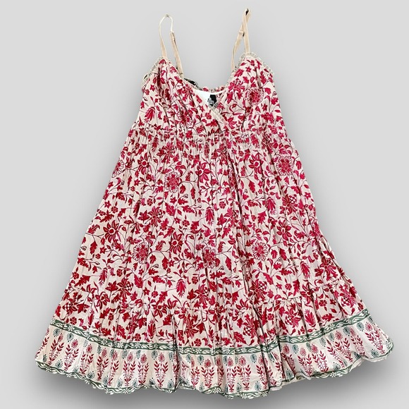 ANGIE BOHO FLORAL FESTIVAL BOHO WESTERN COTTON DRESS RED MEDIUM - Picture 1 of 8
